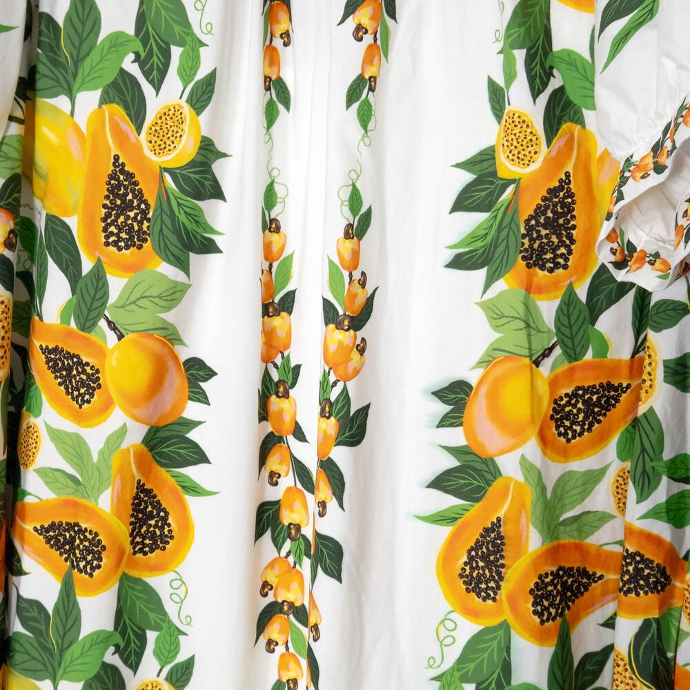 Farm Rio Dress Size L White Floral Puff Sleeve Belted Boho Resortwear - Picture 4 of 9